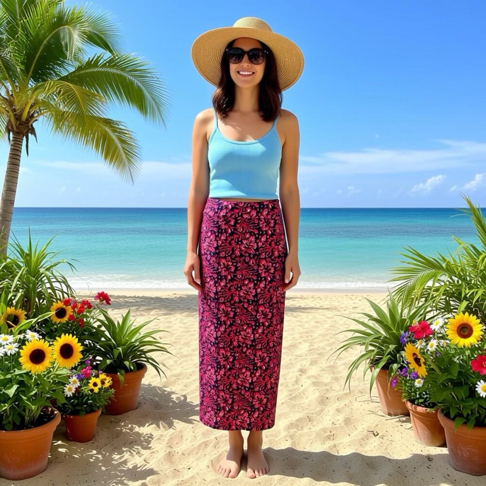 Liz Claiborne Skirt Navy Blue White Red Stretch PS Maxi Pull-On Elastic Waist